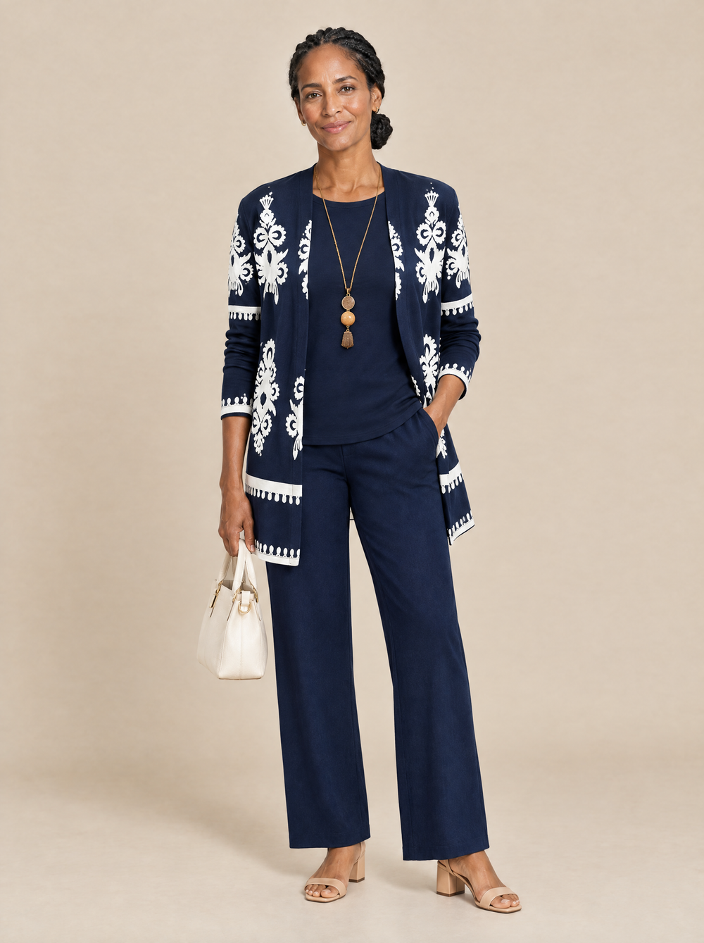 Conjunto Tres Piezas Estampado Botánico Leonor – Azul Oscuro
