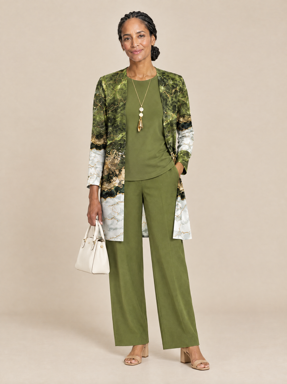 Conjunto Tres Piezas Estampado Botánico Leonor – Verde Oliva