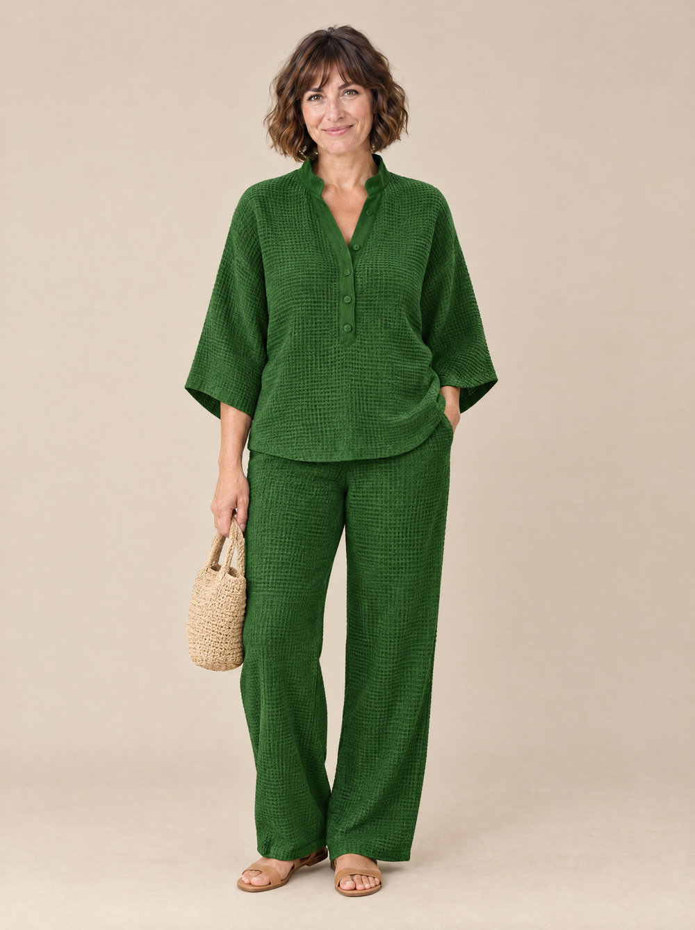Conjunto Dos Piezas Textura Nido de Abeja Olga – Verde