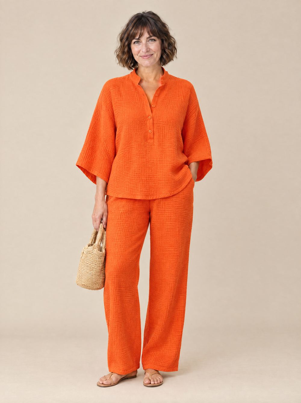 Conjunto Dos Piezas Textura Nido de Abeja Olga – Naranja