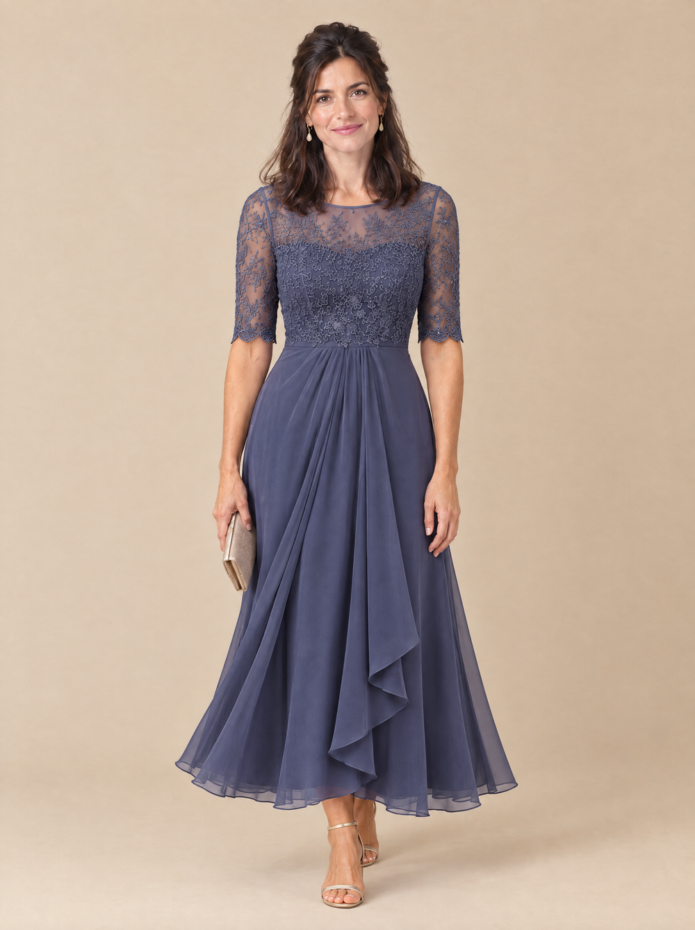 Vestido de Invitada de Encaje y Gasa Carolina – Violeta