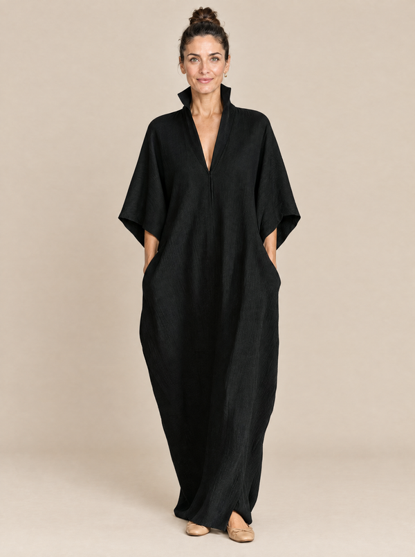 Vestido Largo Oversize con Manga Kimono Elvira – Negro