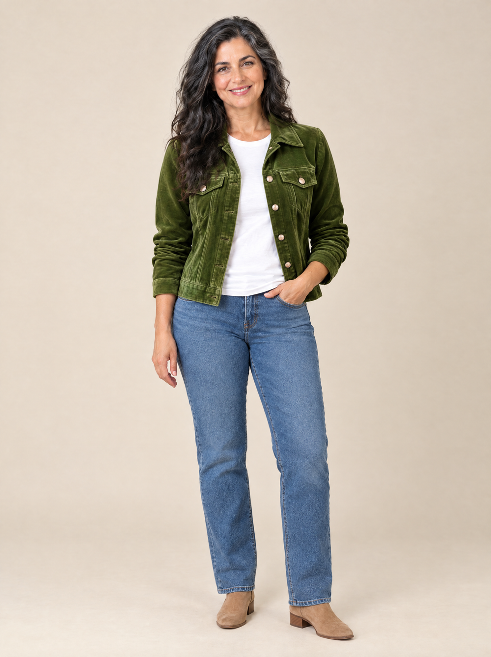 Chaqueta de Terciopelo Estilo Vintage Miriam – Verde Oliva