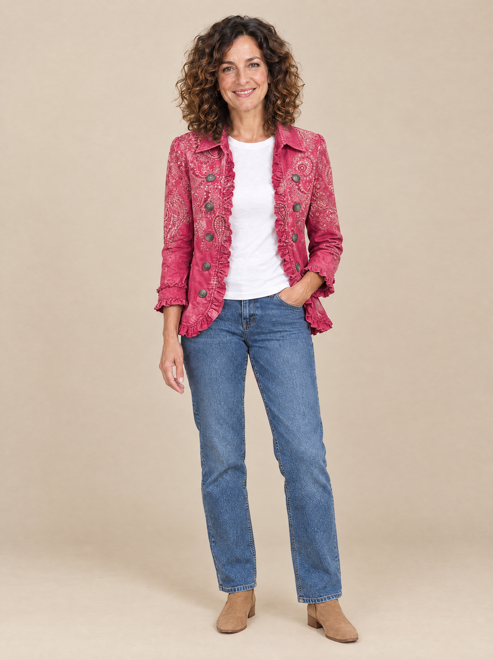 Chaqueta Rosa de Cachemira con Volantes Virginia – Rosa